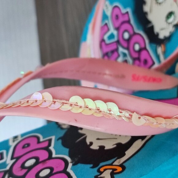 Betty Boop Flip-Flop blue with graphic design and sequins women's size S (5/6) - Picture 10 of 10